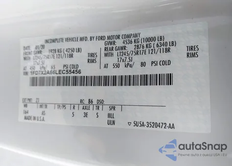 2020 Ford F-250 Xl from USA, damaged, VIN 1FD7X2A66LEC55456